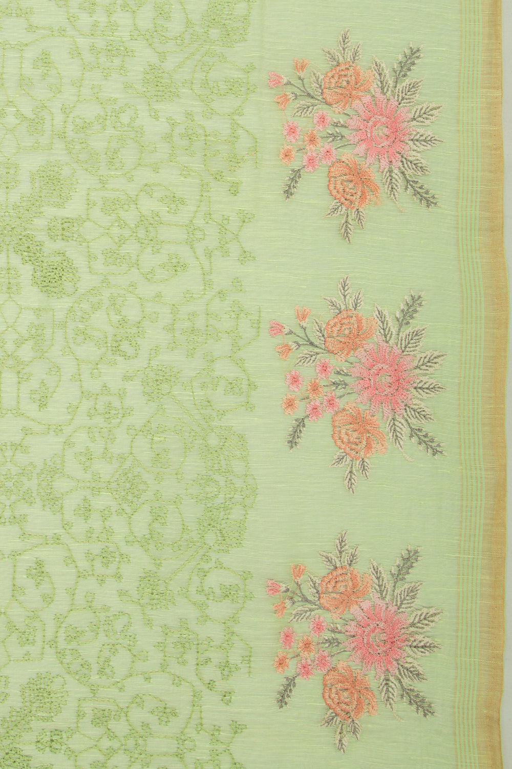 Linen Embroidery Green Saree