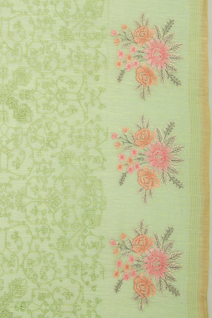 Linen Embroidery Green Saree