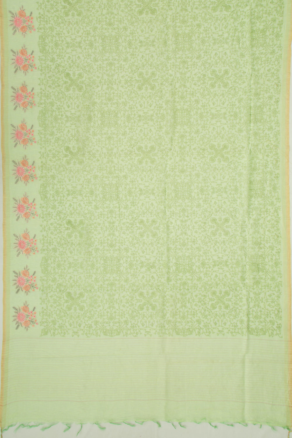 Linen Embroidery Green Saree