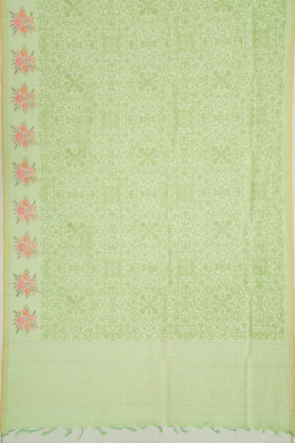 Linen Embroidery Green Saree