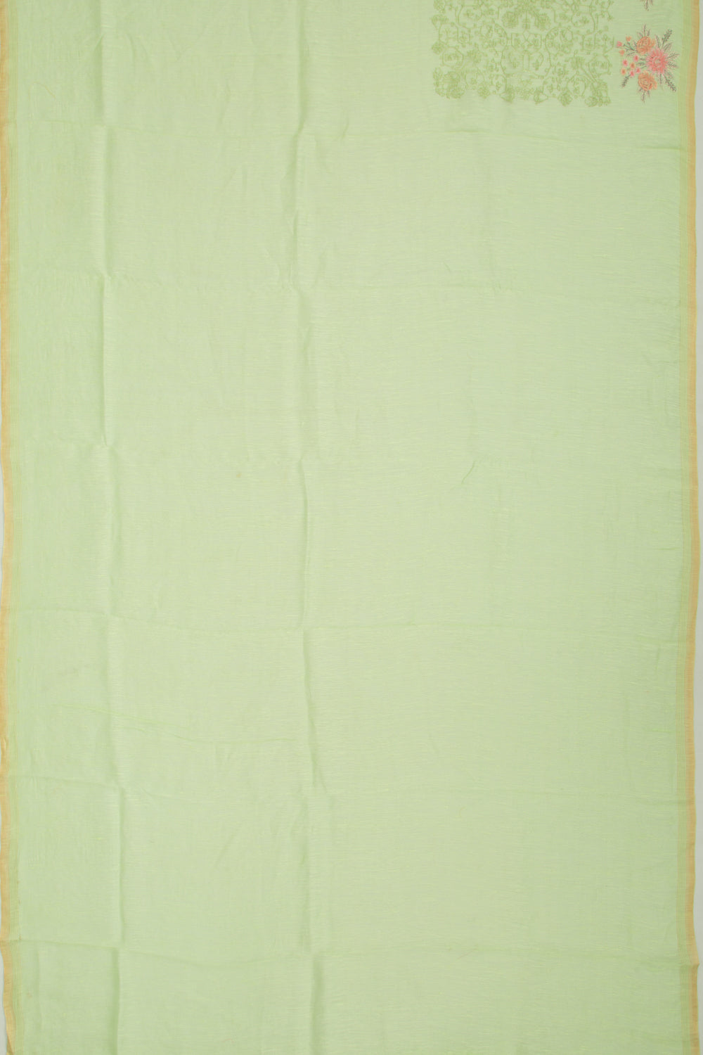 Linen Embroidery Green Saree