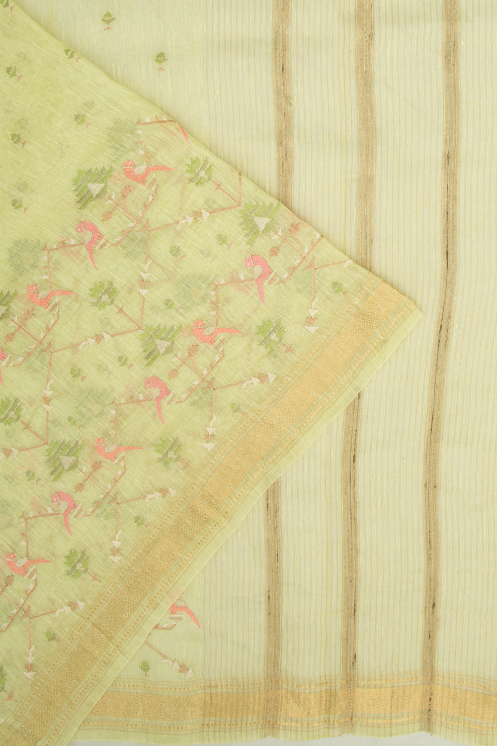 Linen Embroidery Green Saree