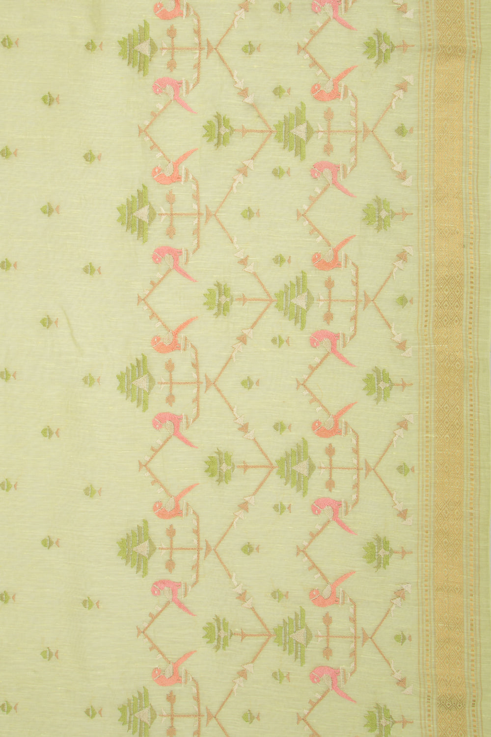 Linen Embroidery Green Saree