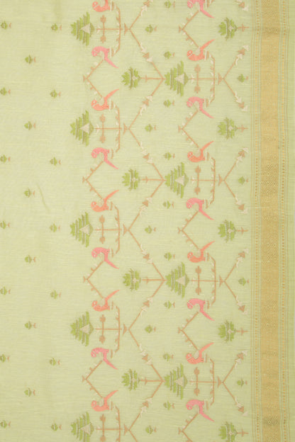 Linen Embroidery Green Saree