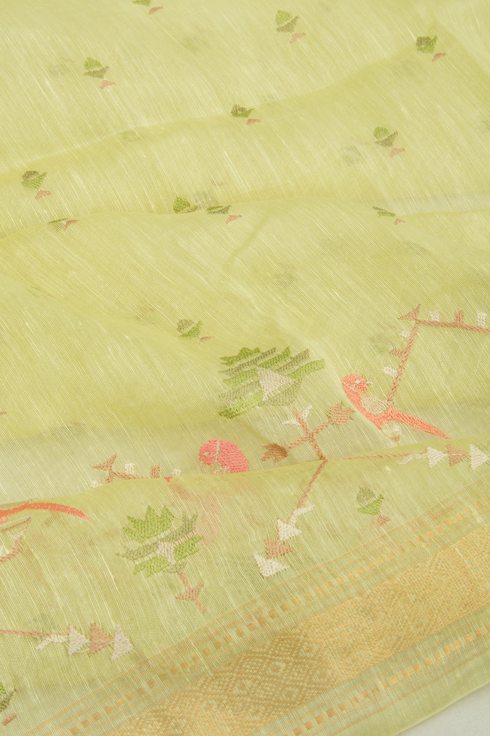 Linen Embroidery Green Saree