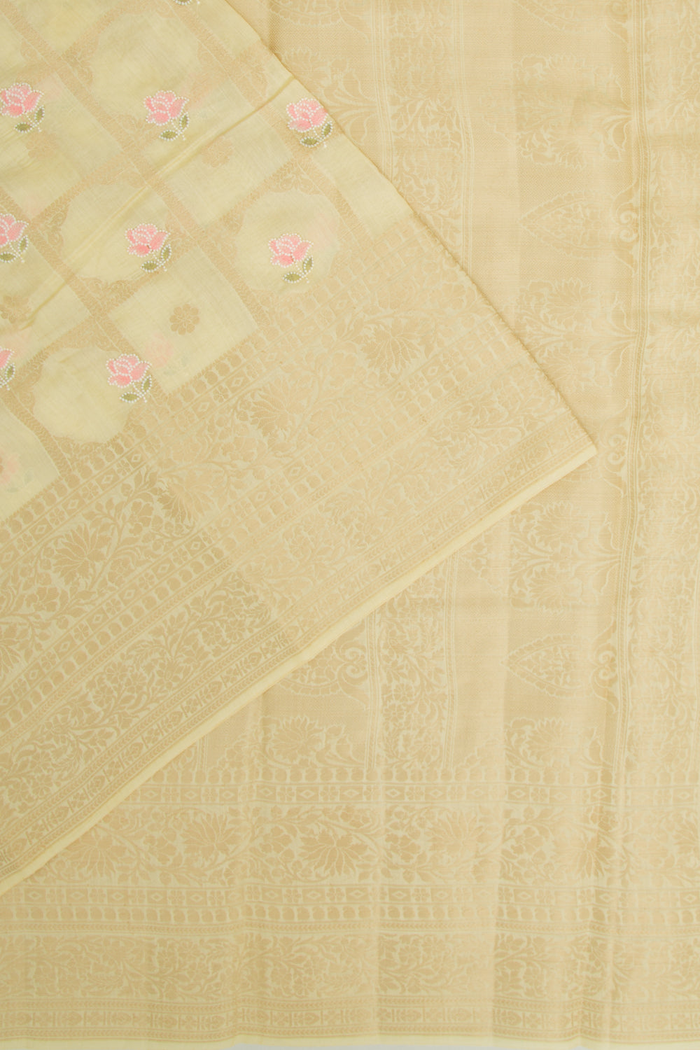 Chanderi Silk Checks And Butta Pale Yellow Saree