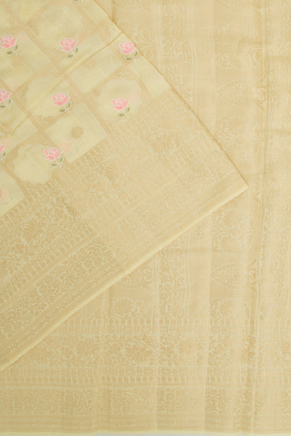 Chanderi Silk Checks And Butta Pale Yellow Saree