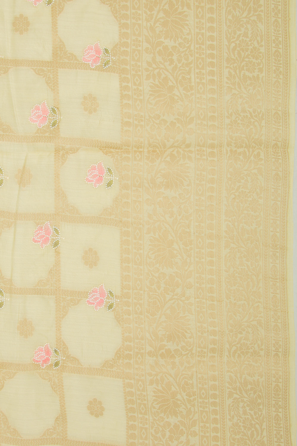 Chanderi Silk Checks And Butta Pale Yellow Saree