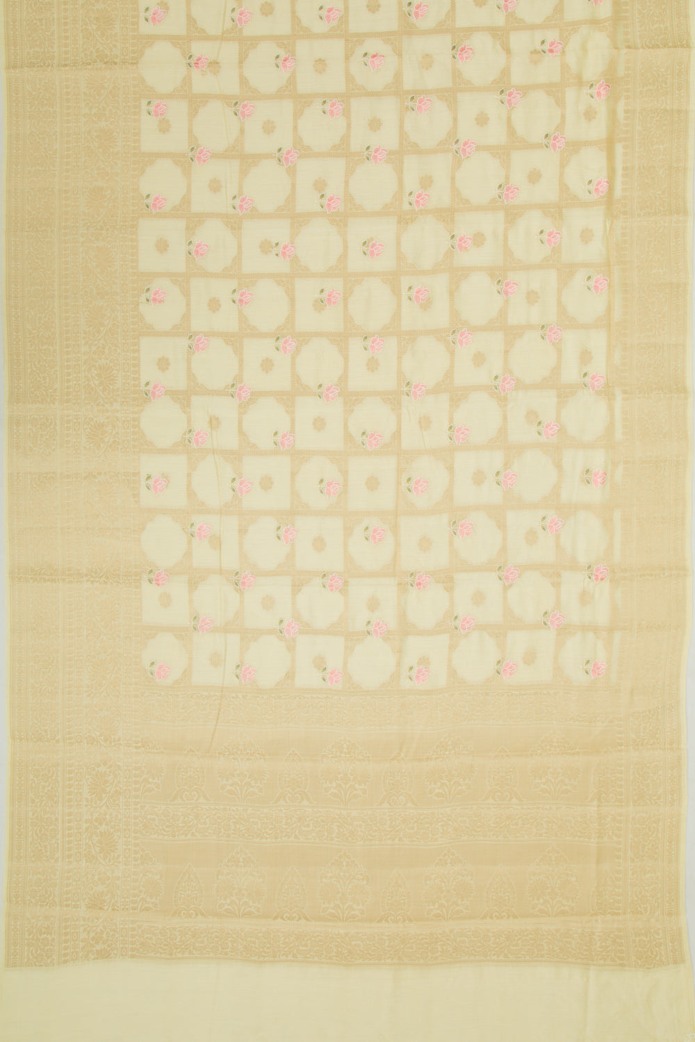 Chanderi Silk Checks And Butta Pale Yellow Saree