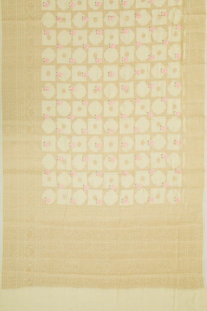 Chanderi Silk Checks And Butta Pale Yellow Saree