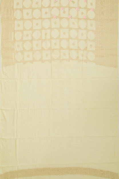 Chanderi Silk Checks And Butta Pale Yellow Saree