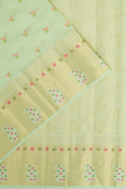Chiniya Silk Checks And Embroidery Butta Green Saree