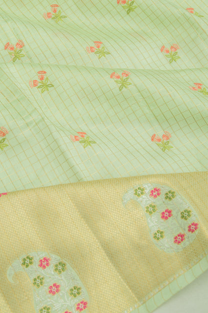 Chiniya Silk Checks And Embroidery Butta Green Saree