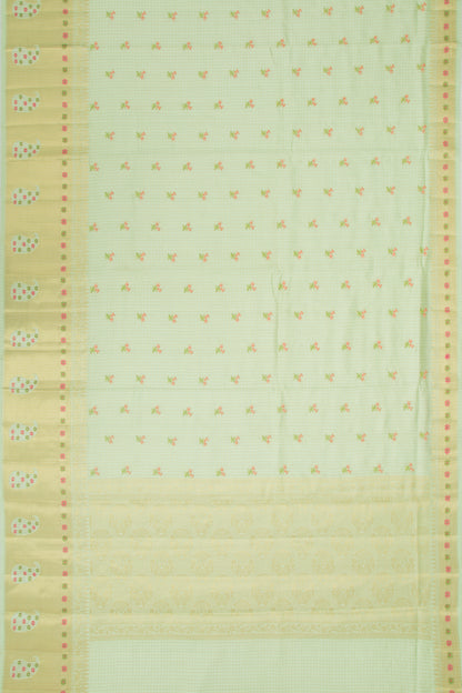 Chiniya Silk Checks And Embroidery Butta Green Saree