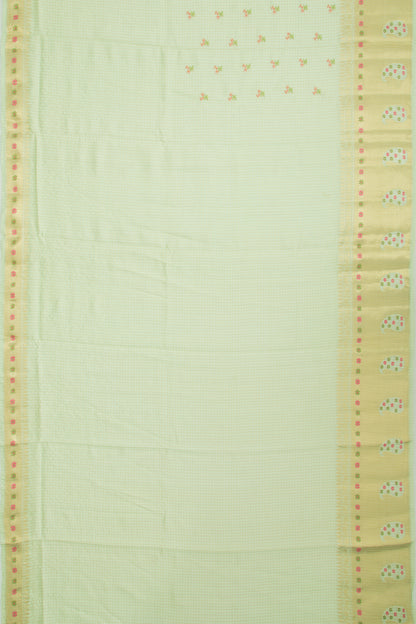 Chiniya Silk Checks And Embroidery Butta Green Saree