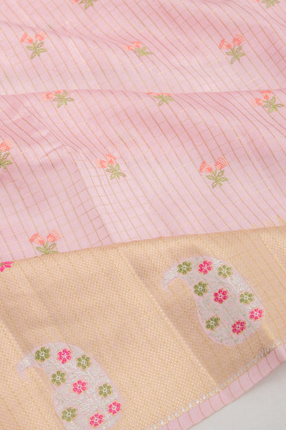 Chiniya Silk Checks And Embroidery Butta Baby Pink Saree