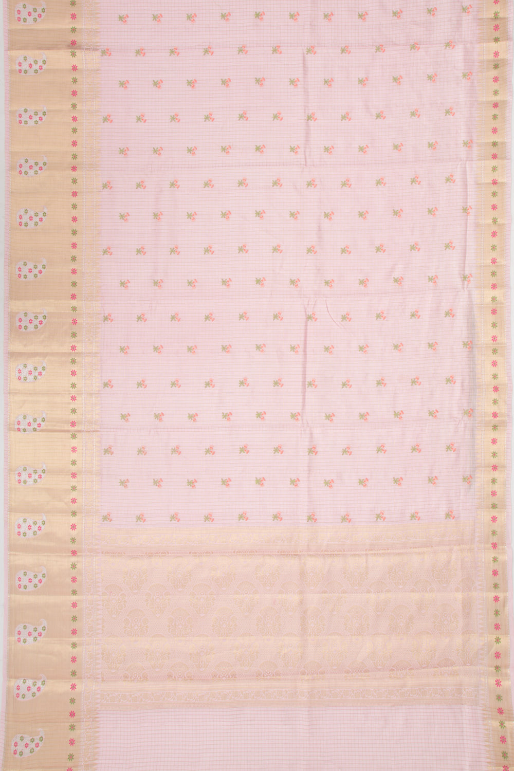 Chiniya Silk Checks And Embroidery Butta Baby Pink Saree