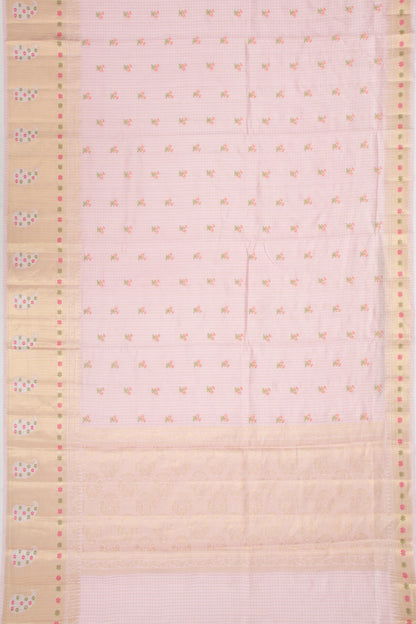Chiniya Silk Checks And Embroidery Butta Baby Pink Saree