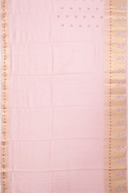 Chiniya Silk Checks And Embroidery Butta Baby Pink Saree
