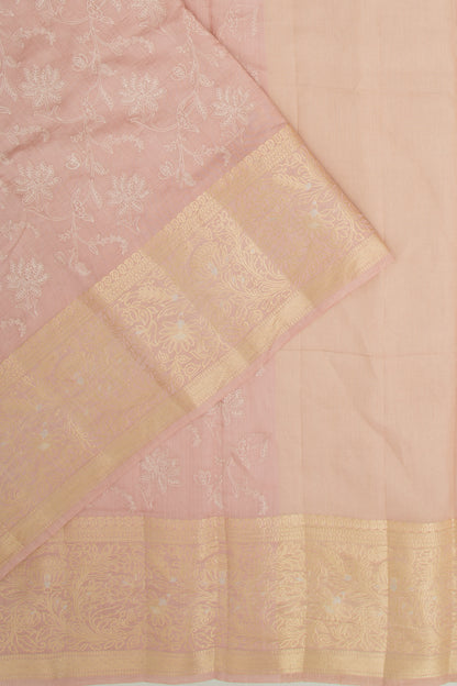Tussar Floral Embroidery Peach Saree