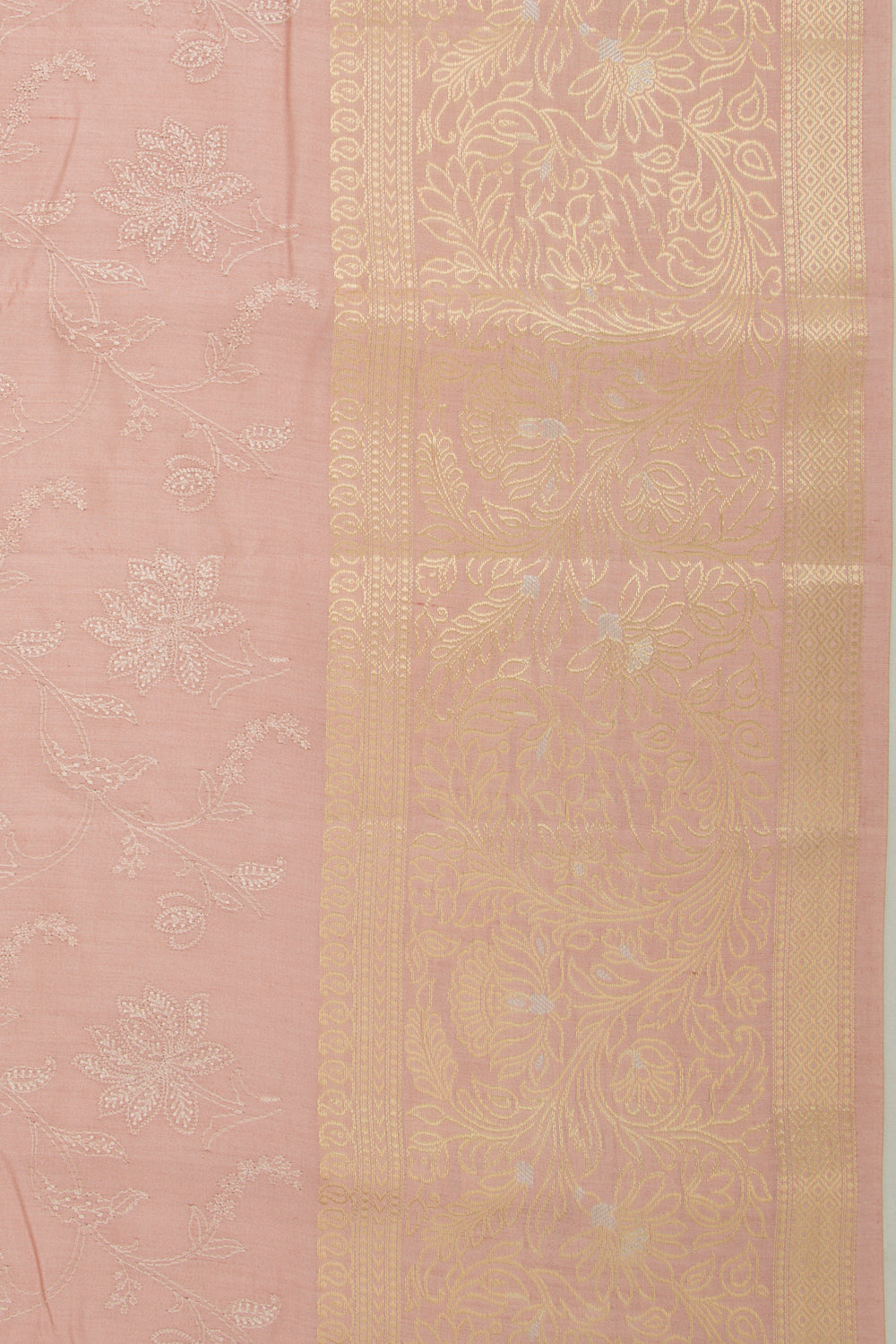 Tussar Floral Embroidery Peach Saree