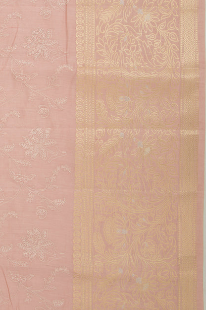 Tussar Floral Embroidery Peach Saree