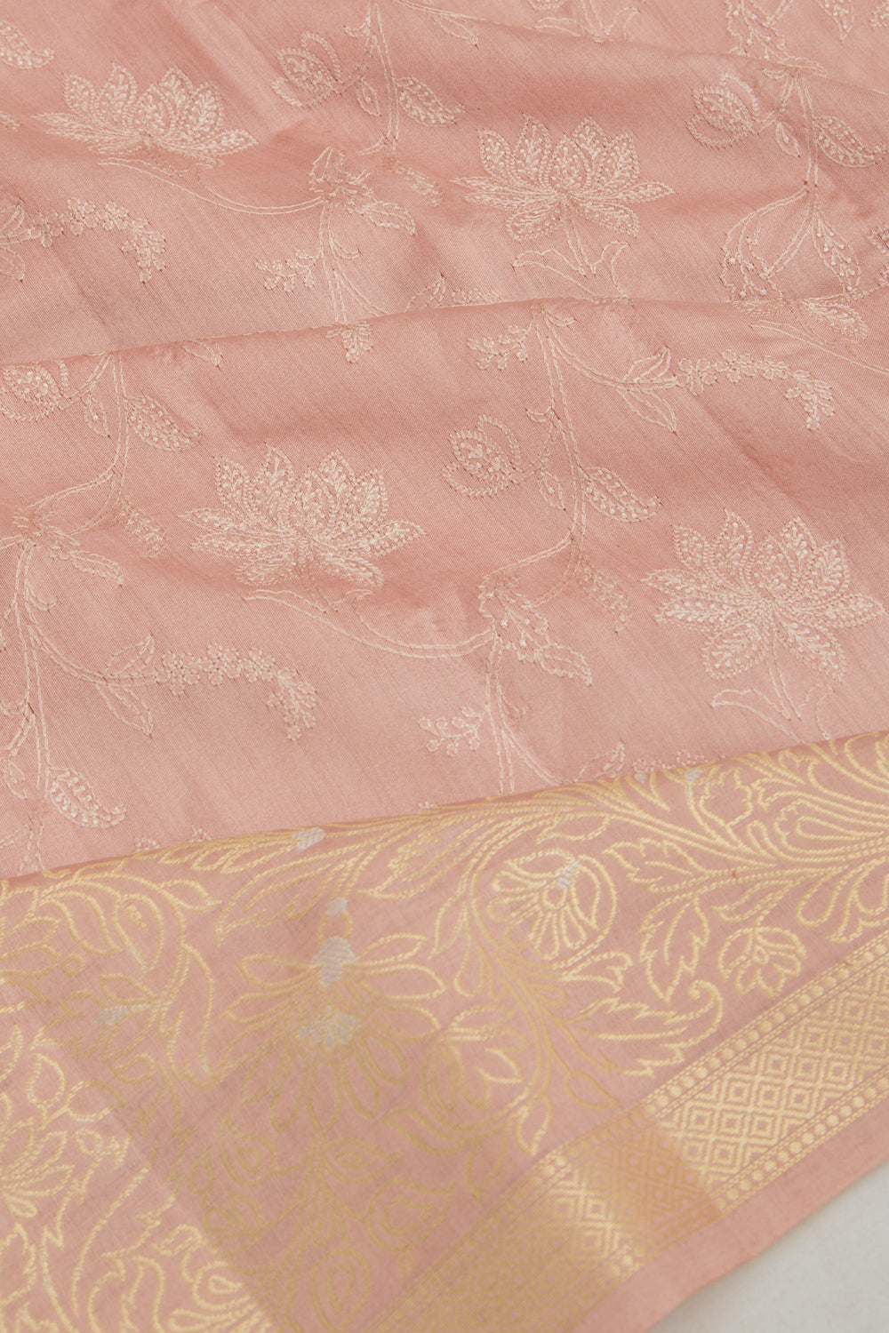 Tussar Floral Embroidery Peach Saree