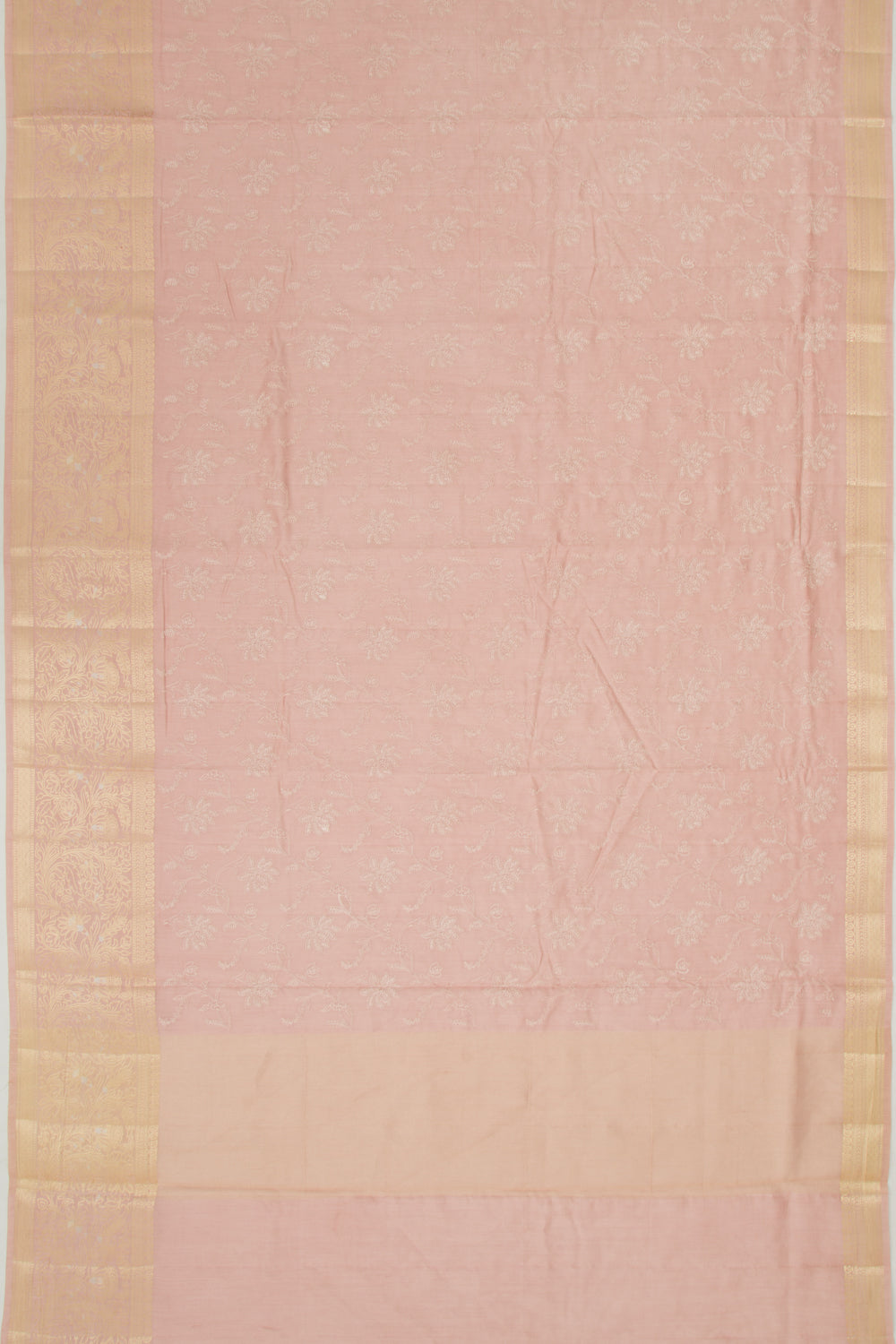 Tussar Floral Embroidery Peach Saree