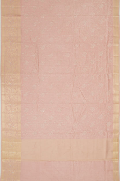 Tussar Floral Embroidery Peach Saree