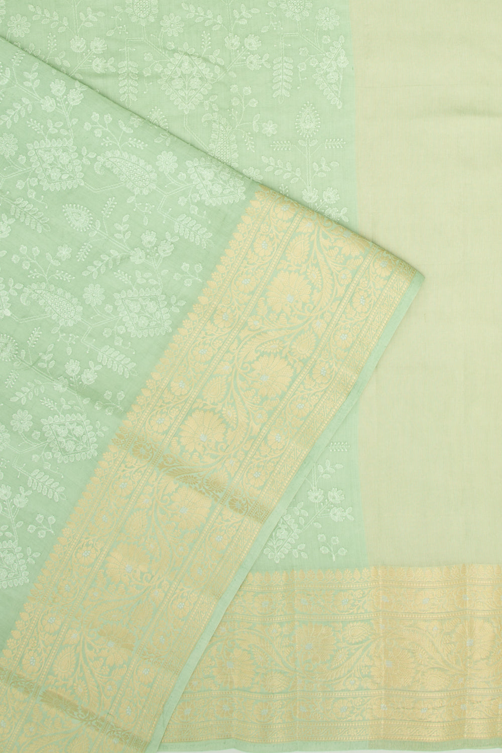 Soft Tussar Floral Embroidery Pastel Green Saree