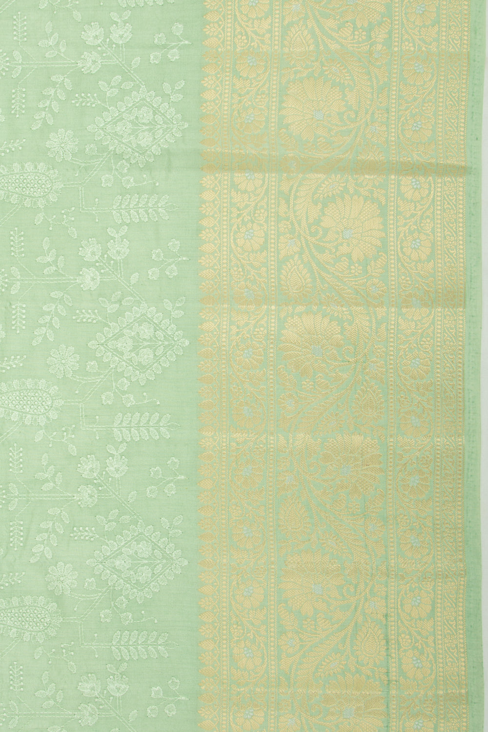 Soft Tussar Floral Embroidery Pastel Green Saree