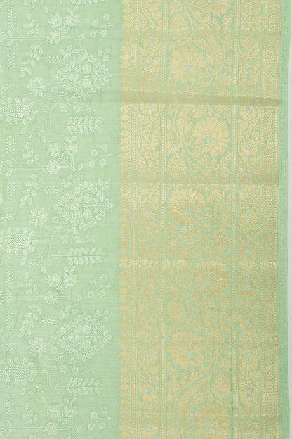 Soft Tussar Floral Embroidery Pastel Green Saree