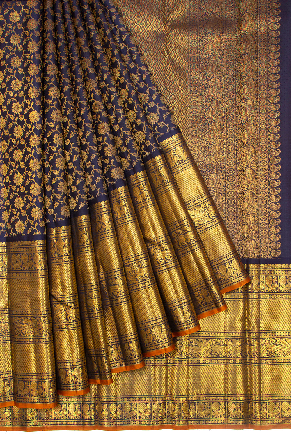 Kanchipuram Silk Jaal Midnight Blue Saree