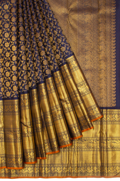 Kanchipuram Silk Jaal Midnight Blue Saree
