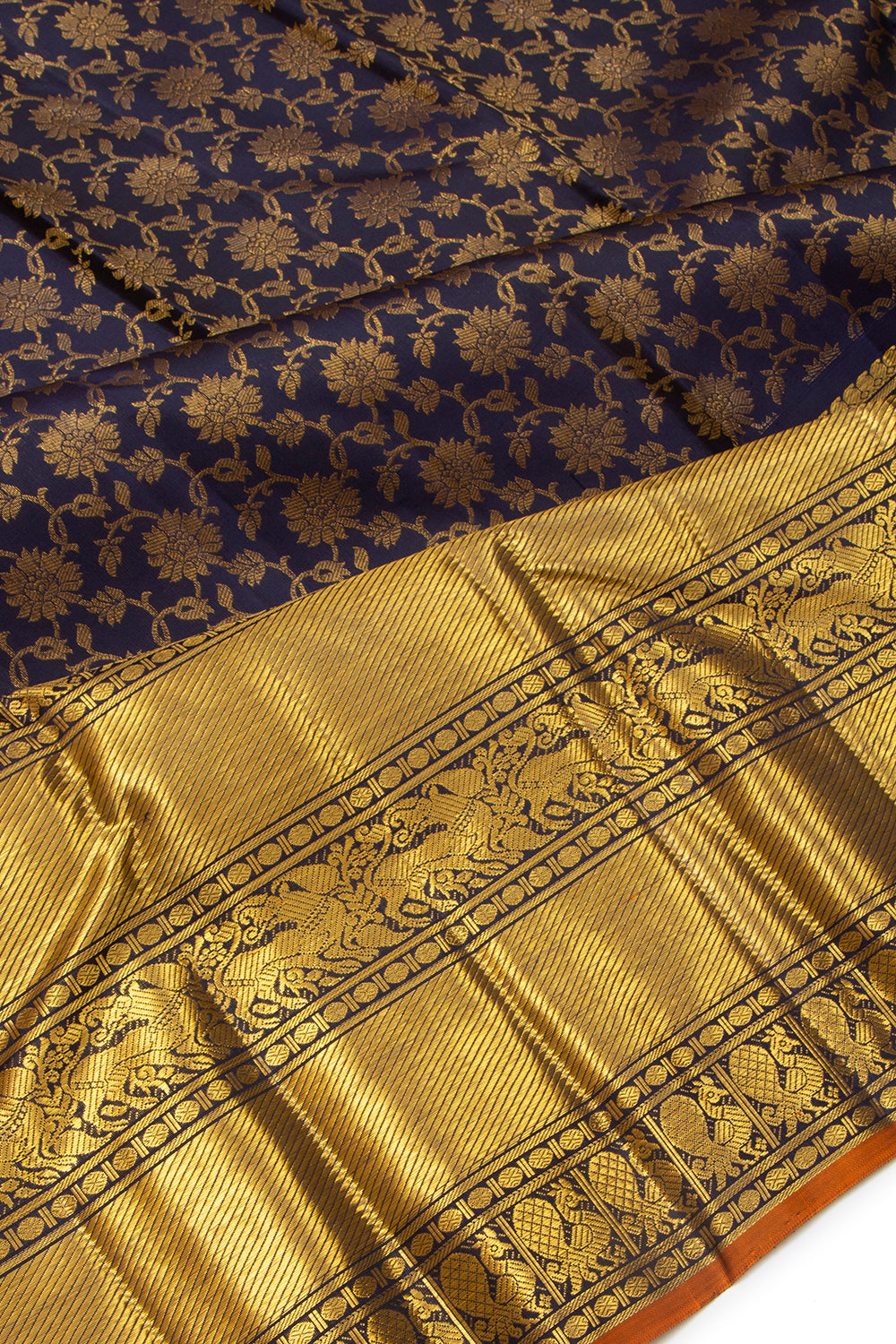 Kanchipuram Silk Jaal Midnight Blue Saree