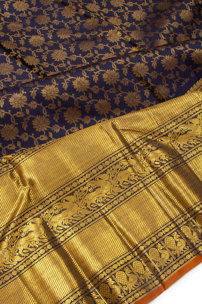 Kanchipuram Silk Jaal Midnight Blue Saree