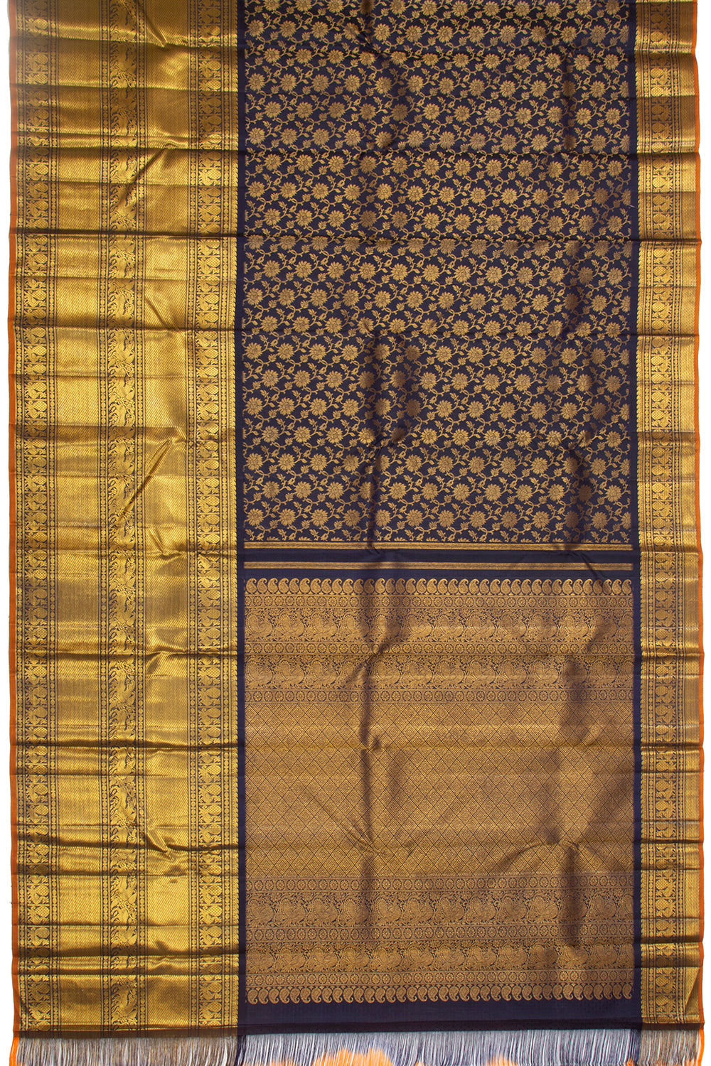 Kanchipuram Silk Jaal Midnight Blue Saree