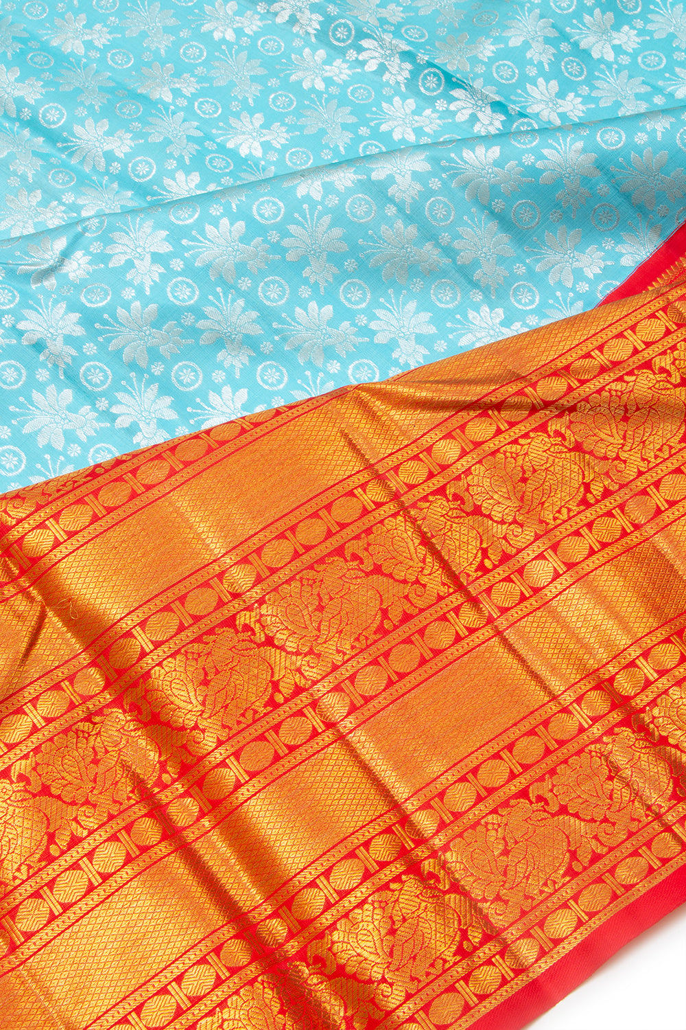 Kanchipuram Silk Brocade Sky Blue Saree