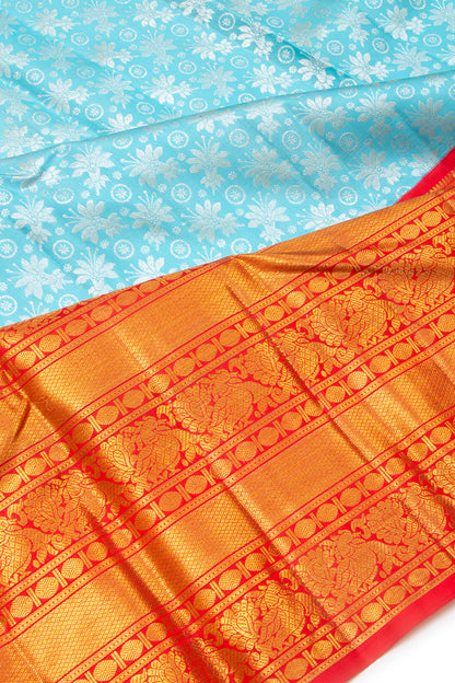 Kanchipuram Silk Brocade Sky Blue Saree