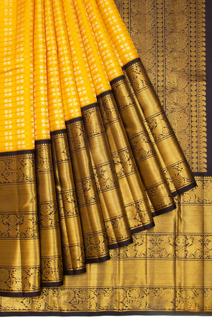 Kanchipuram Silk Checks And Butta Yellow Saree