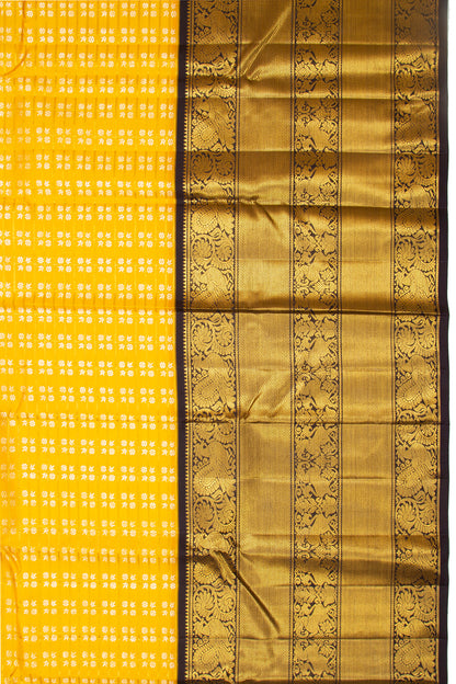 Kanchipuram Silk Checks And Butta Yellow Saree