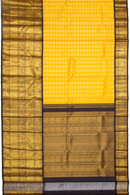 Kanchipuram Silk Checks And Butta Yellow Saree