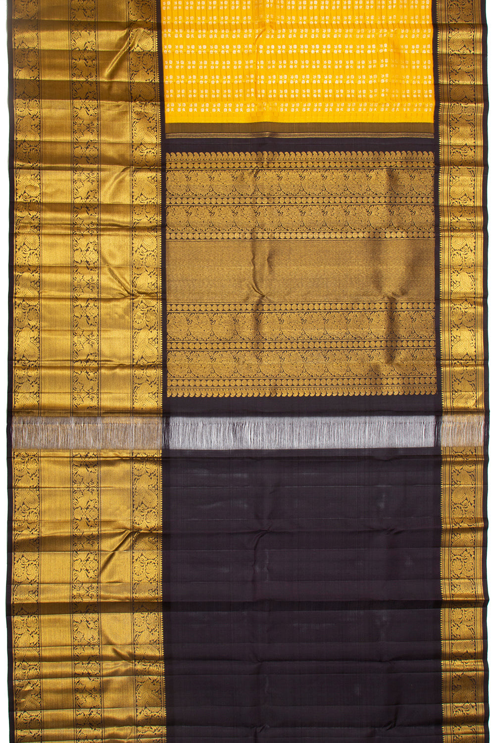 Kanchipuram Silk Checks And Butta Yellow Saree