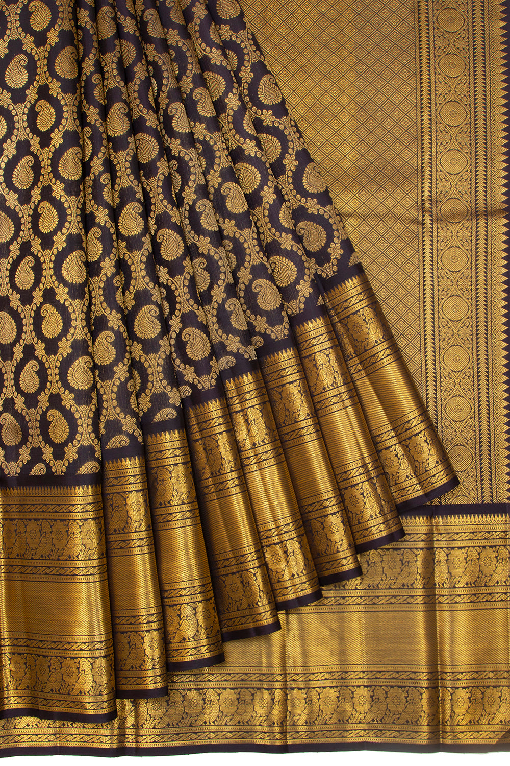 Kanchipuram Silk Jaal And Butta Midnight Blue Saree