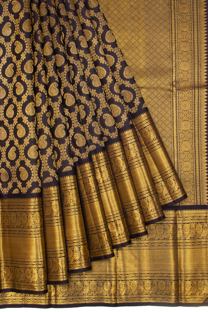Kanchipuram Silk Jaal And Butta Midnight Blue Saree