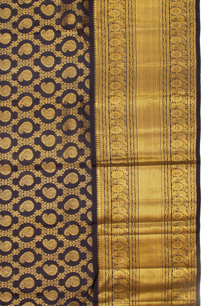 Kanchipuram Silk Jaal And Butta Black Saree