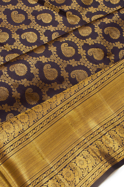 Kanchipuram Silk Jaal And Butta Black Saree