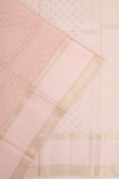 Organza Checks And Embroidery Butta Baby Pink Saree