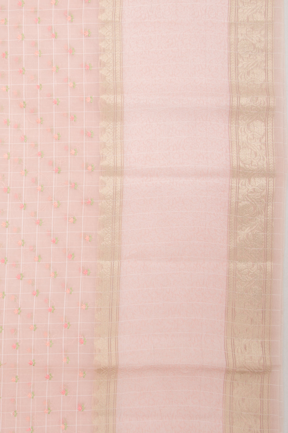 Organza Checks And Embroidery Butta Baby Pink Saree