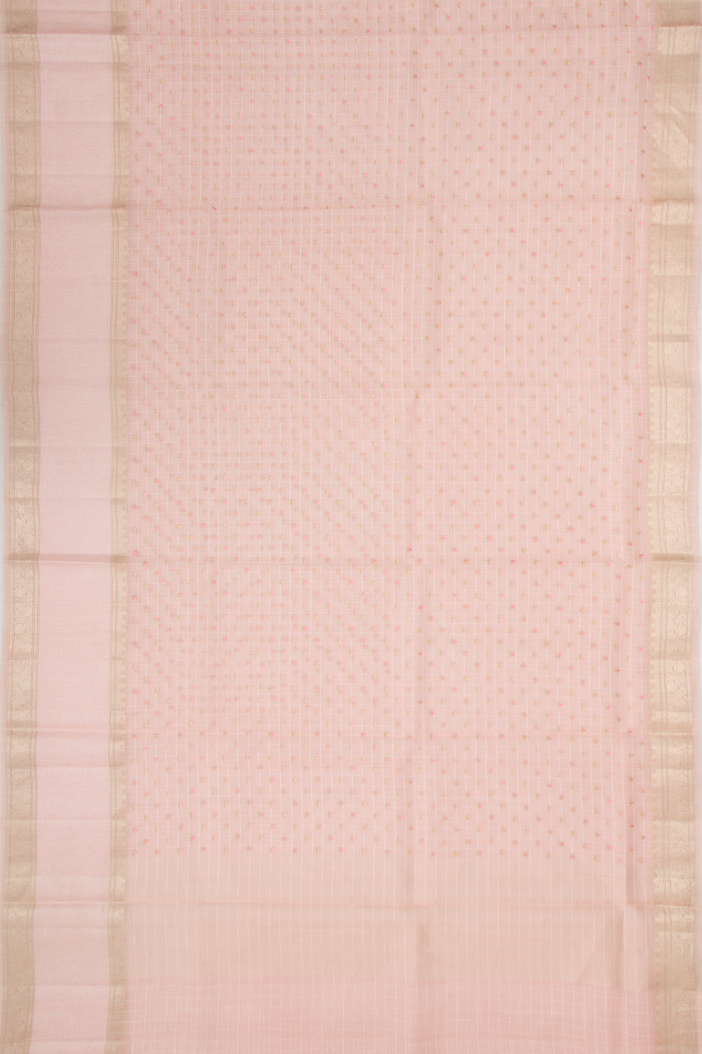 Organza Checks And Embroidery Butta Baby Pink Saree